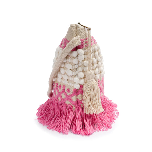 Cotton Bohemian Bag, Sling Bag for Girls and Women Handmade Cotton Purse, Pink - HB10020