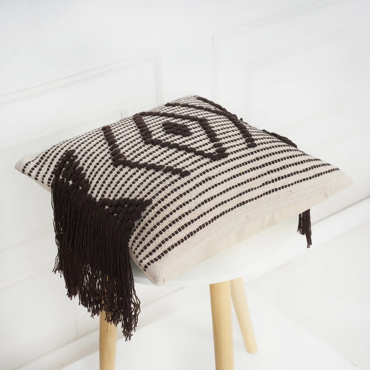 Luxury Handloom Cotton Cushion Cover - 16x16 Inch | Artisan-Woven Decorative Pillow Cover- CC12