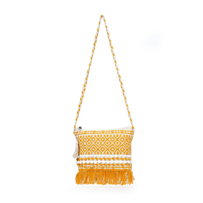 Cotton Bohemian Bag, Sling Bag for Girls and Women Handmade Cotton Purse Yellow- HB10052
