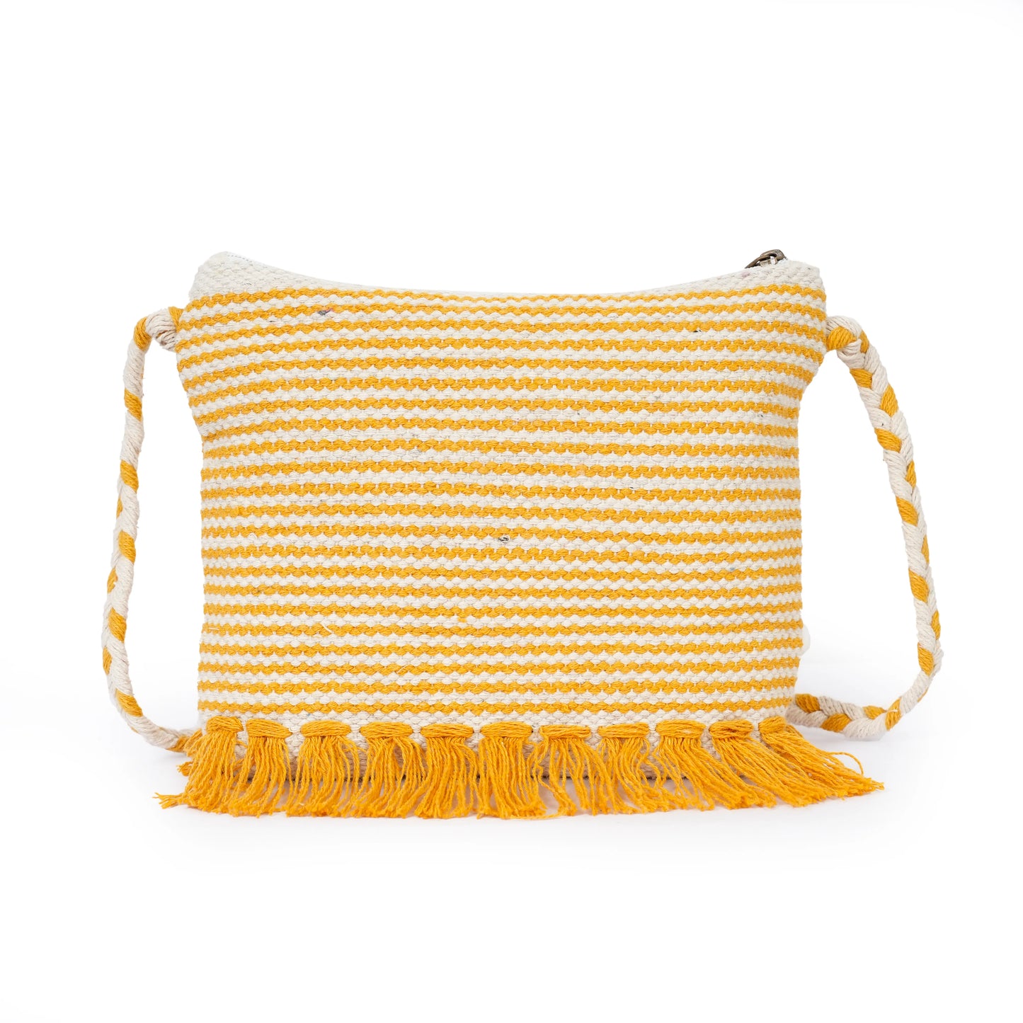 Cotton Bohemian Bag, Sling Bag for Girls and Women Handmade Cotton Purse Yellow- HB10052