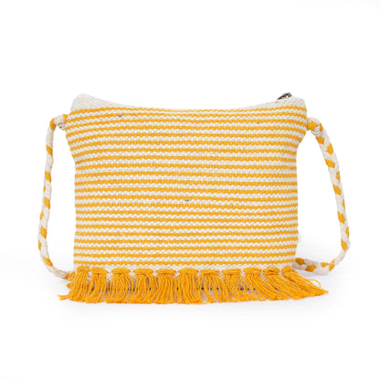 Cotton Bohemian Bag, Sling Bag for Girls and Women Handmade Cotton Purse Yellow- HB10052