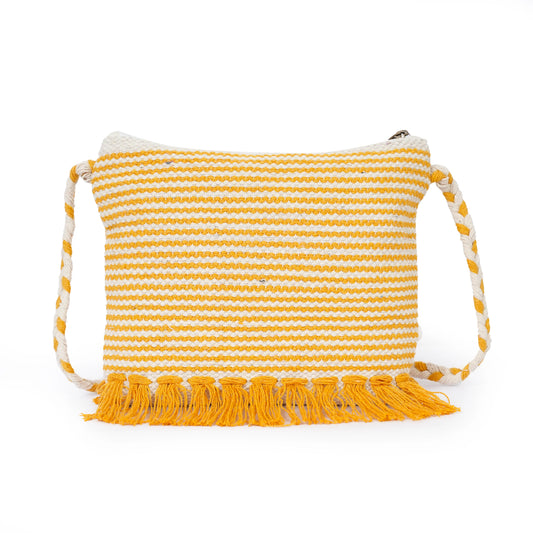 Cotton Bohemian Bag, Sling Bag for Girls and Women Handmade Cotton Purse Yellow- HB10052