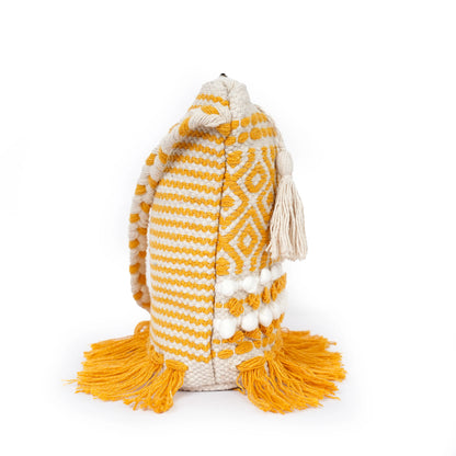 Cotton Bohemian Bag, Sling Bag for Girls and Women Handmade Cotton Purse Yellow- HB10052