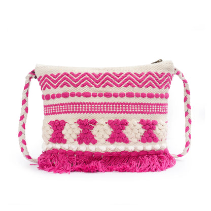 Cotton Bohemian Bag, Sling Bag for Girls and Women Handmade Cotton Purse, Pink- HB10050