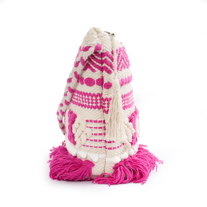 Cotton Bohemian Bag, Sling Bag for Girls and Women Handmade Cotton Purse, Pink- HB10050