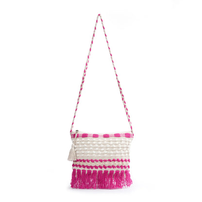 Cotton Bohemian Bag, Sling Bag for Girls and Women Handmade Cotton Purse, Pink- HB10053