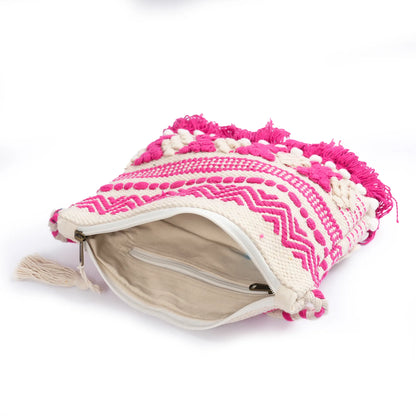 Cotton Bohemian Bag, Sling Bag for Girls and Women Handmade Cotton Purse, Pink- HB10050