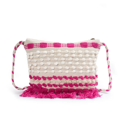 Cotton Bohemian Bag, Sling Bag for Girls and Women Handmade Cotton Purse, Pink- HB10053