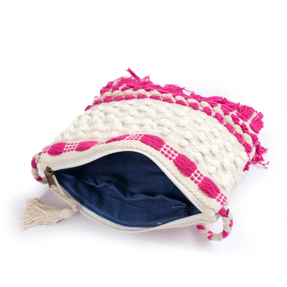 Cotton Bohemian Bag, Sling Bag for Girls and Women Handmade Cotton Purse, Pink- HB10053