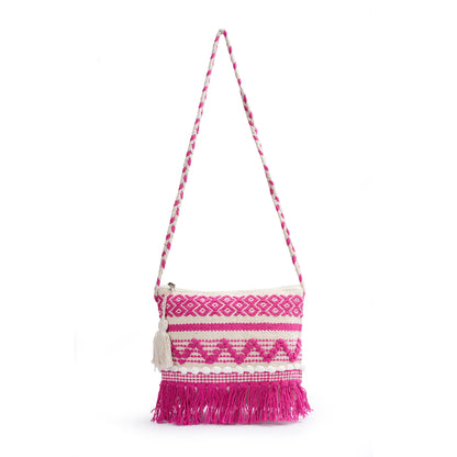 Cotton Bohemian Bag, Sling Bag for Girls and Women Handmade Cotton Purse Pink- HB10058