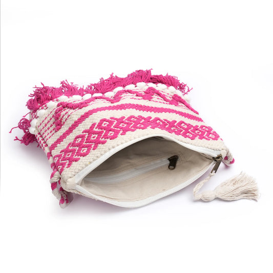 Cotton Bohemian Bag, Sling Bag for Girls and Women Handmade Cotton Purse Pink- HB10058