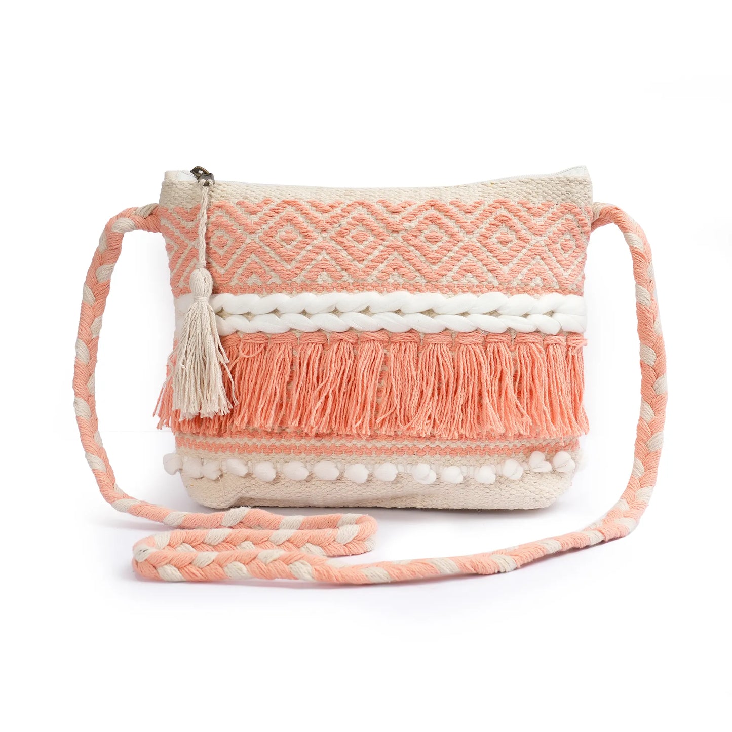 Cotton Bohemian Bag, Sling Bag for Girls and Women Handmade Cotton Purse - HB10066