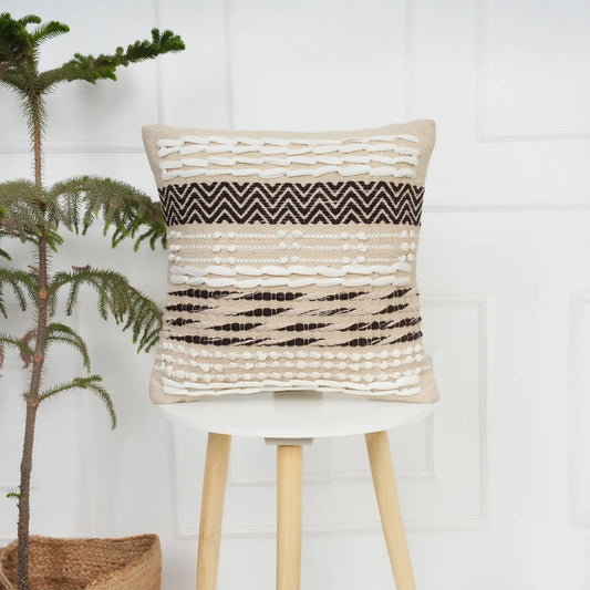 Luxury Handloom Cotton Cushion Cover - 16x16 Inch | Artisan-Woven Decorative Pillow Cover- CC06