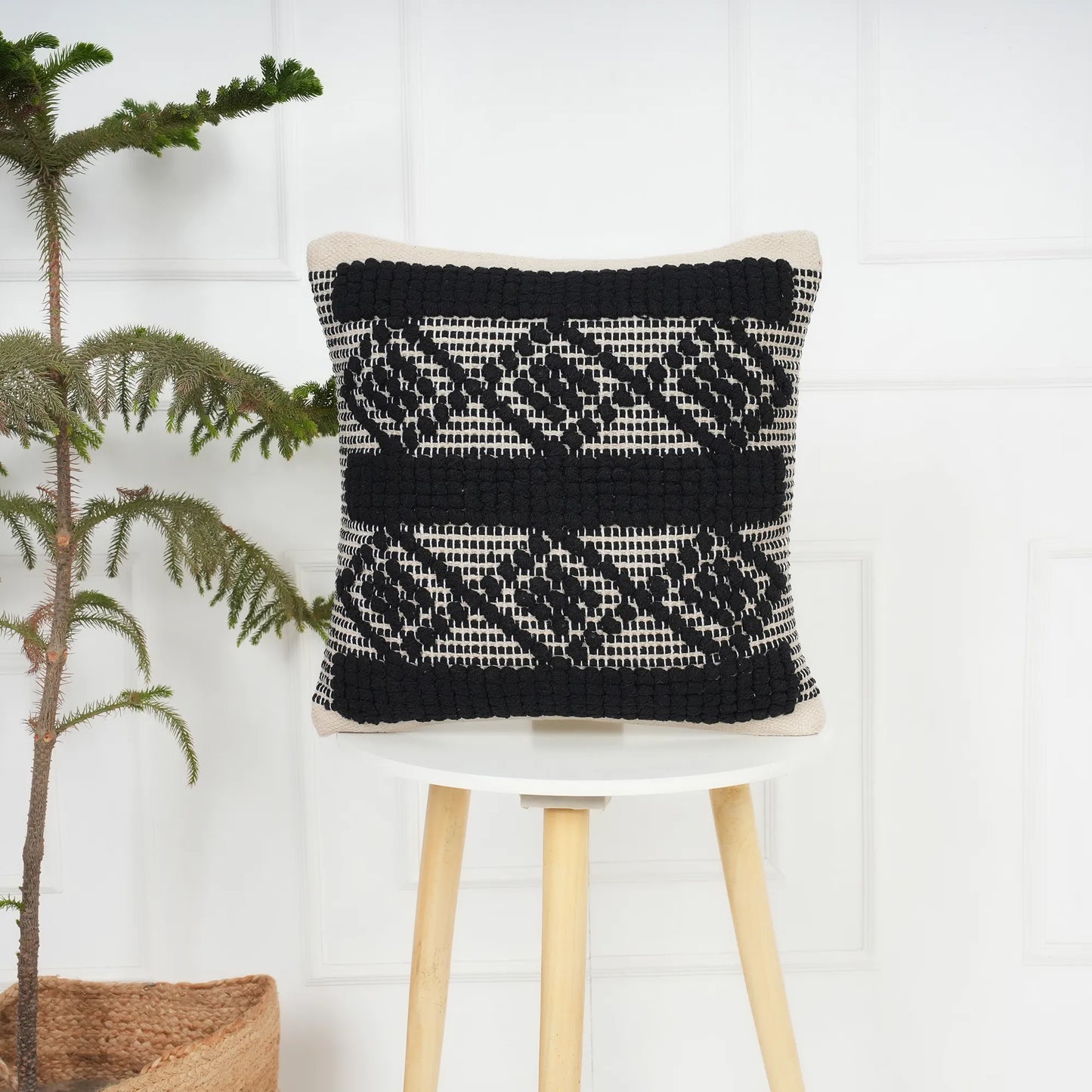 Luxury Handloom Cotton Cushion Cover - 16x16 Inch | Artisan-Woven Decorative Pillow Cover- CC07