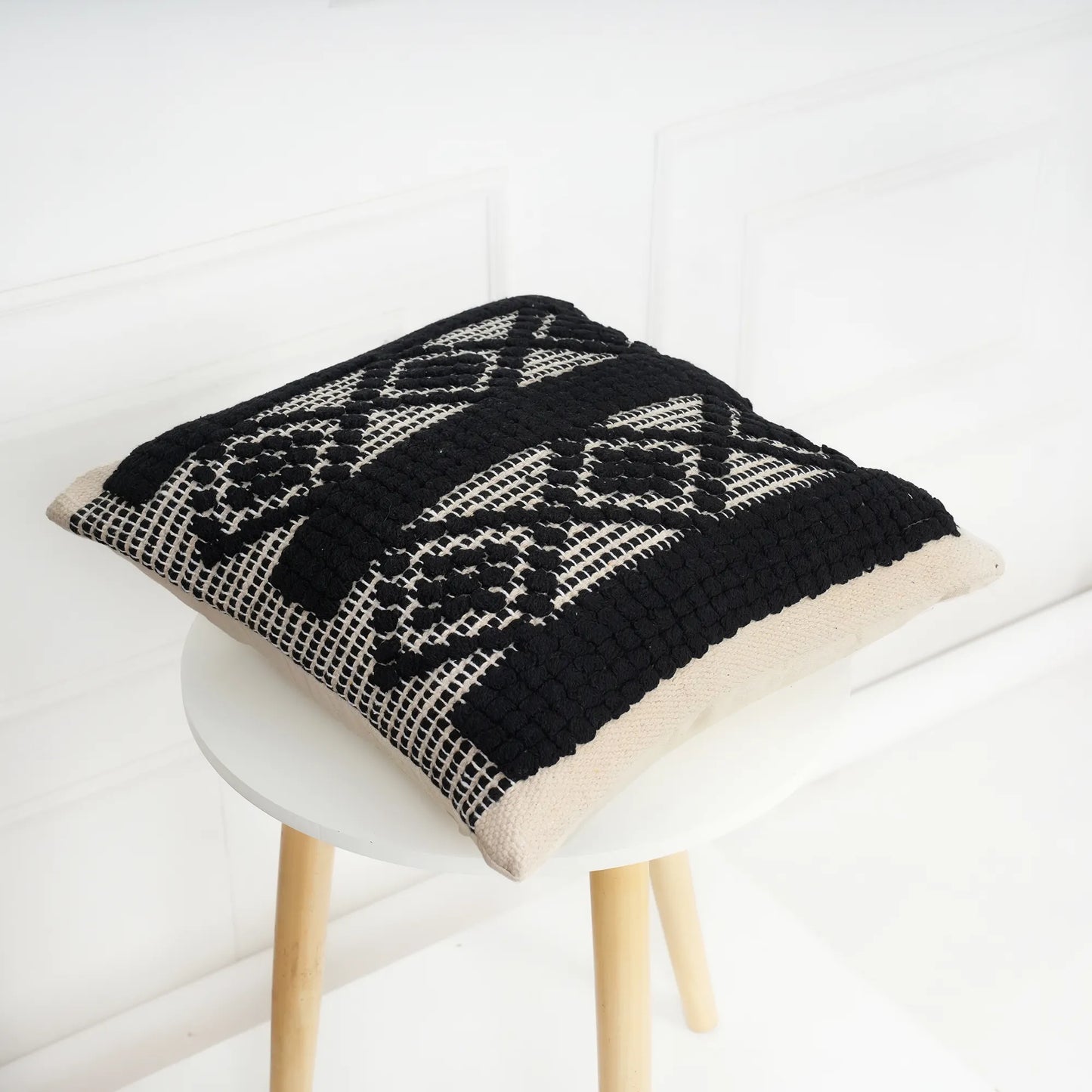 Luxury Handloom Cotton Cushion Cover - 16x16 Inch | Artisan-Woven Decorative Pillow Cover- CC07