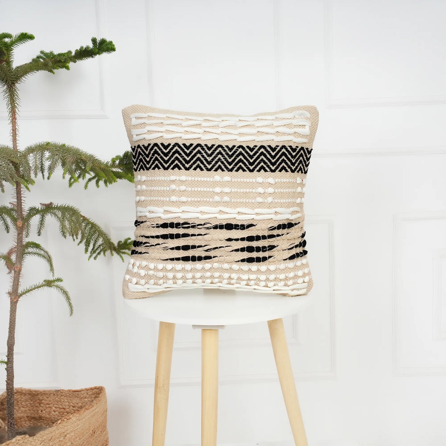 Luxury Handloom Cotton Cushion Cover - 16x16 Inch | Artisan-Woven Decorative Pillow Cover- CC09