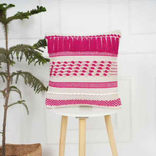 Luxury Handloom Cotton Cushion Cover - 16x16 Inch | Artisan-Woven Decorative Pillow Cover- CC04