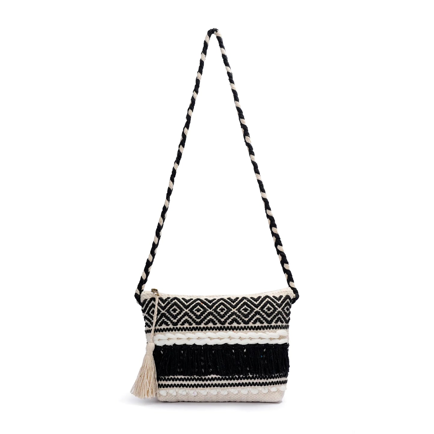 Cotton Bohemian Bag, Sling Bag for Girls and Women Handmade Cotton Purse, Ethnic Crossbody - HB1001