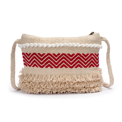 Cotton Bohemian Bag, Sling Bag for Girls and Women Handmade Cotton Purse, Red - HB10022