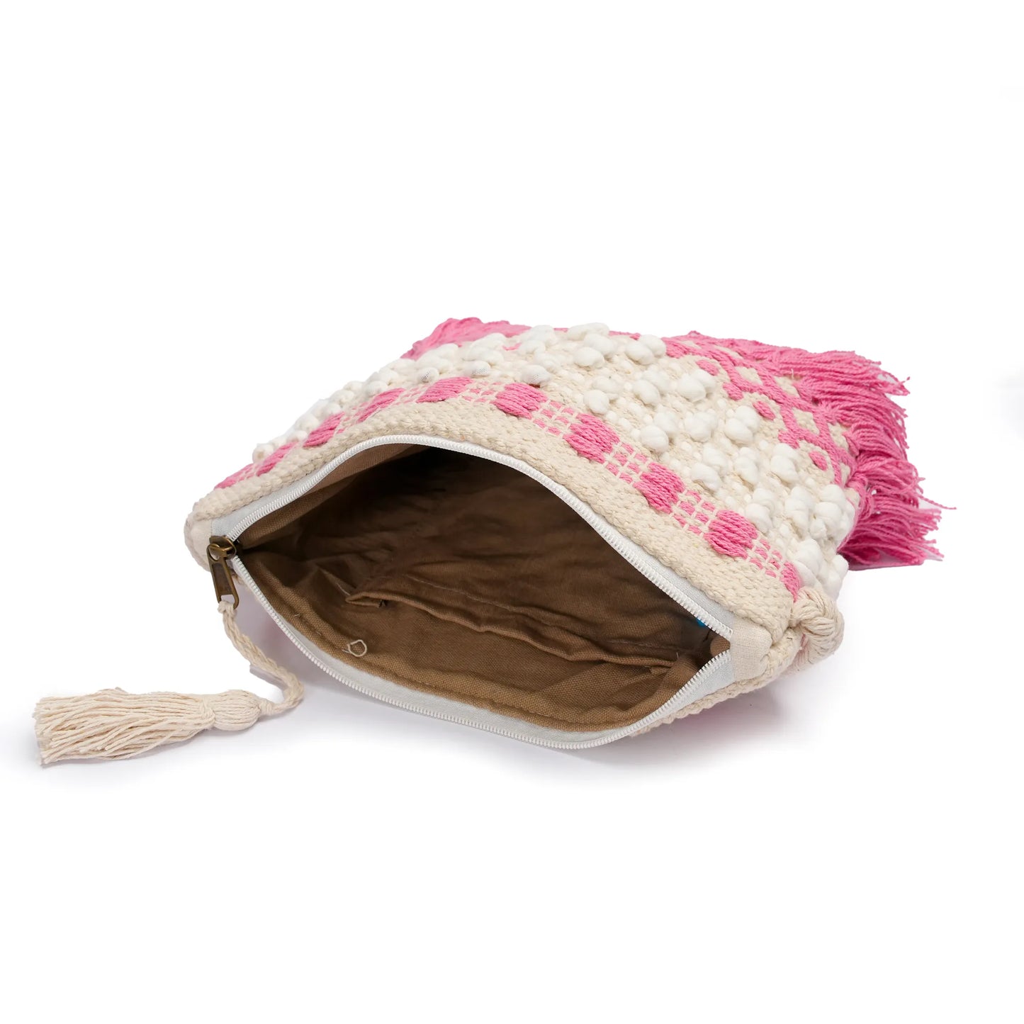 Cotton Bohemian Bag, Sling Bag for Girls and Women Handmade Cotton Purse, Pink - HB10020