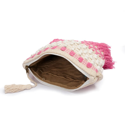 Cotton Bohemian Bag, Sling Bag for Girls and Women Handmade Cotton Purse, Pink - HB10020