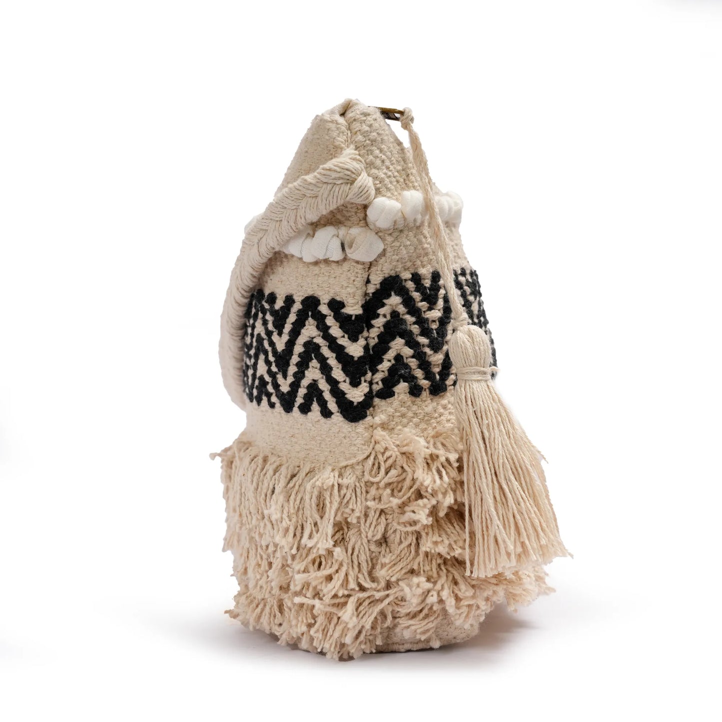 Cotton Bohemian Bag, Sling Bag for Girls and Women Handmade Cotton Purse, Black - HB10021