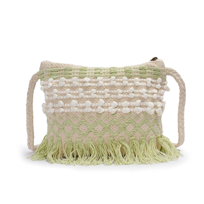 Cotton Bohemian Bag, Sling Bag for Girls and Women Handmade Cotton Purse,Light Green- HB10026