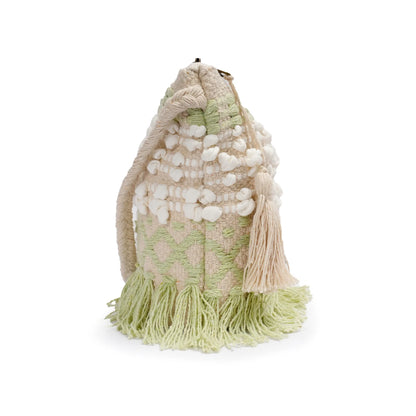Cotton Bohemian Bag, Sling Bag for Girls and Women Handmade Cotton Purse,Light Green- HB10026